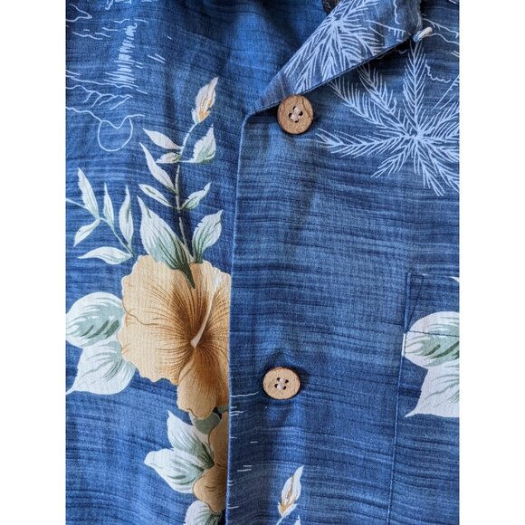 Attitude Hawaiian Silk Men's Shirt Blue Hibiscus Floral Button Down Size M - Picture 4 of 9